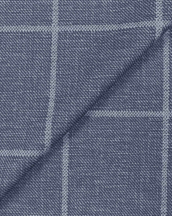 Athletic Fit Stretch Suit Pants - Textured Light Blue with White Windowpane