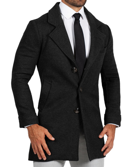 3 Button Overcoat - Charcoal Herringbone