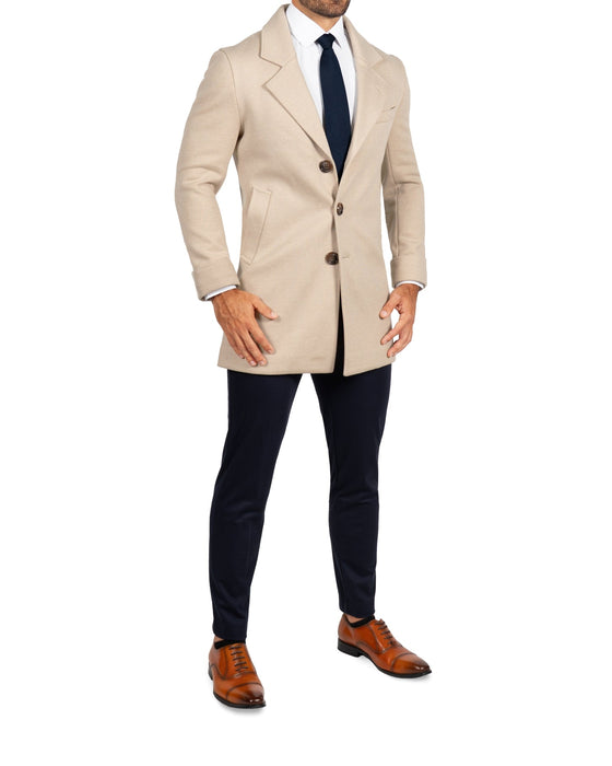 3 Button Overcoat - Tan Herringbone