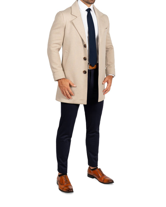 3 Button Overcoat - Tan Herringbone