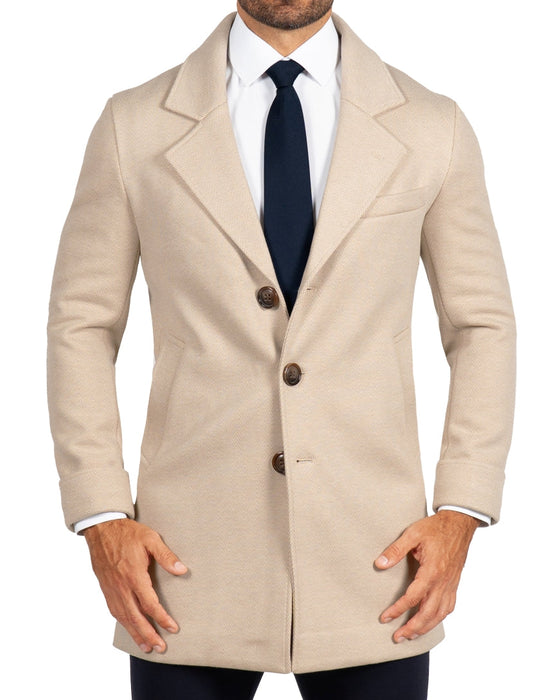 3 Button Overcoat - Tan Herringbone
