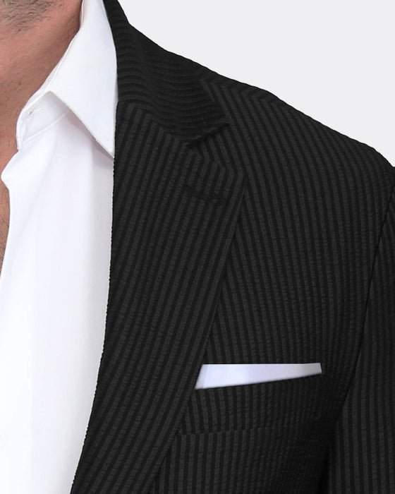 Athletic Fit Stretch Blazer - Black Seersucker