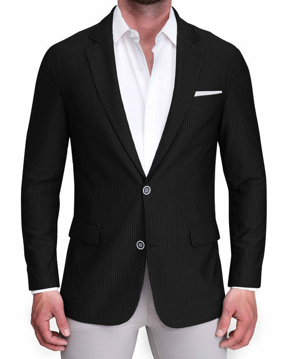 Athletic Fit Stretch Blazer - Black Seersucker