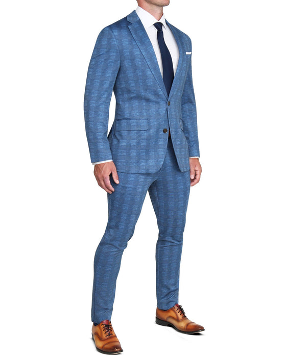 Athletic Fit Stretch Suit - Electric Blue Plaid