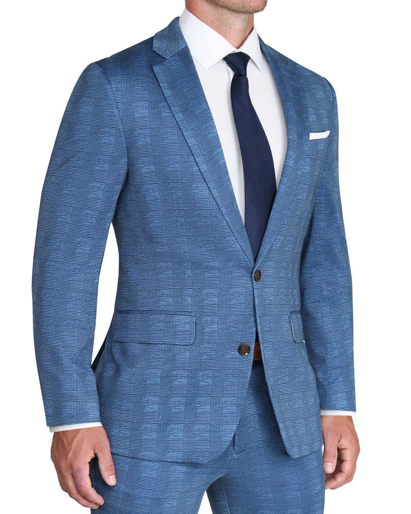 Athletic Fit Stretch Suit - Electric Blue Plaid