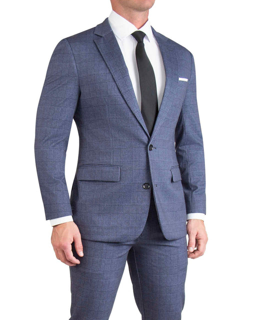 Athletic Fit Stretch Blazer - Storm Blue & Navy Plaid