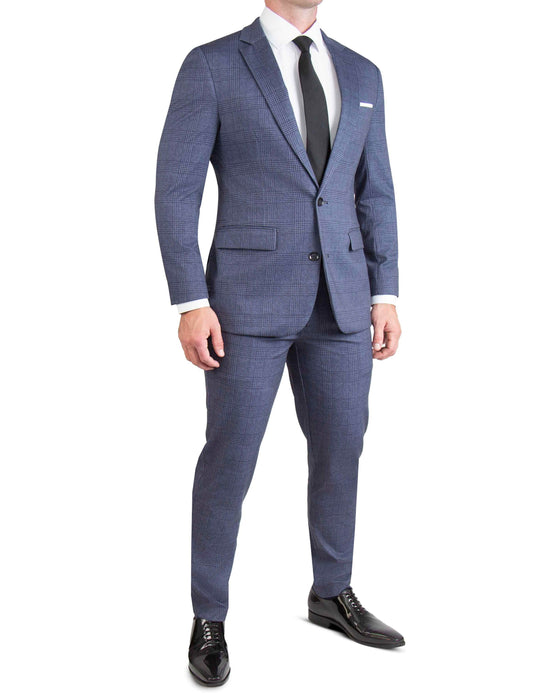 Athletic Fit Stretch Blazer - Storm Blue & Navy Plaid