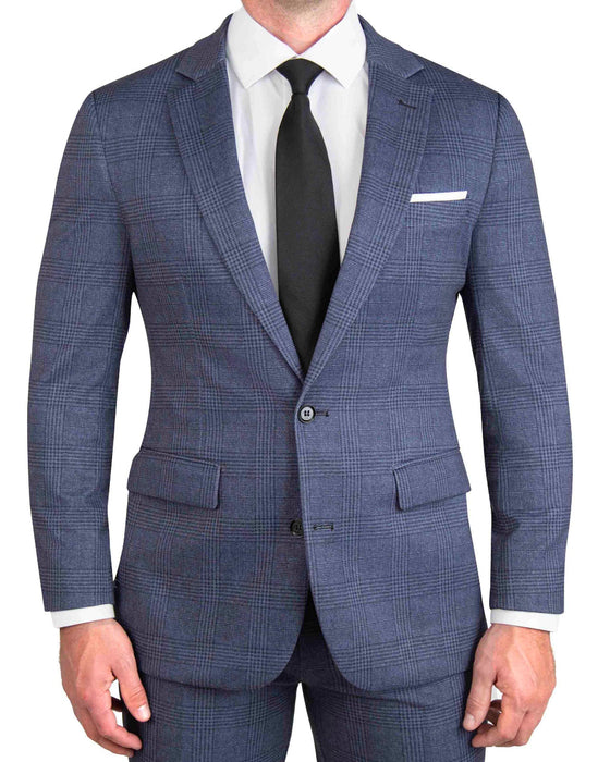 Athletic Fit Stretch Blazer - Storm Blue & Navy Plaid
