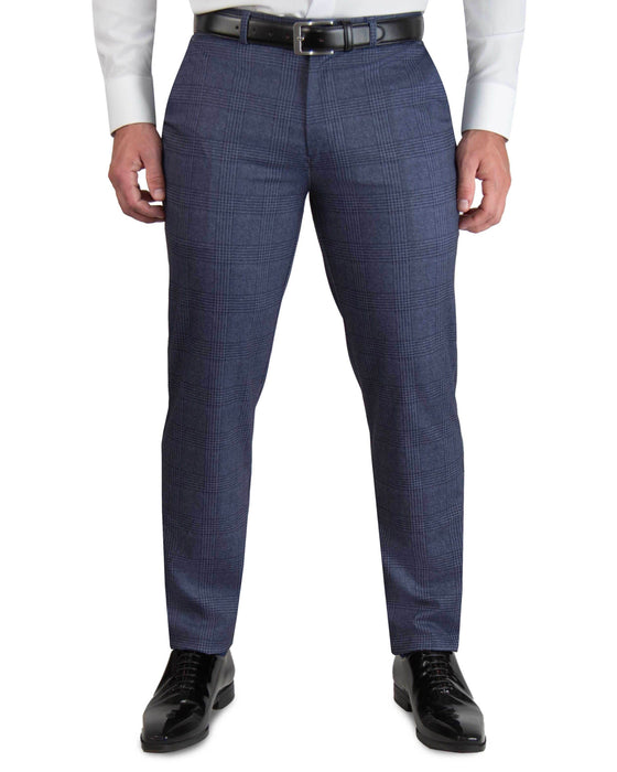 Athletic Fit Stretch Suit Pants - Storm Blue & Navy Plaid