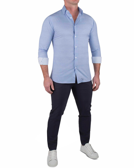 "The West Coast" Light Blue Mini Chevron with Navy Dots