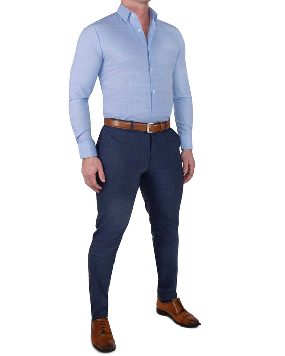 "The West Coast" Light Blue Mini Chevron with Navy Dots