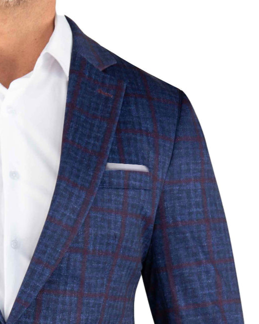 Athletic Fit Stretch Suit - Navy & Maroon Windowpane