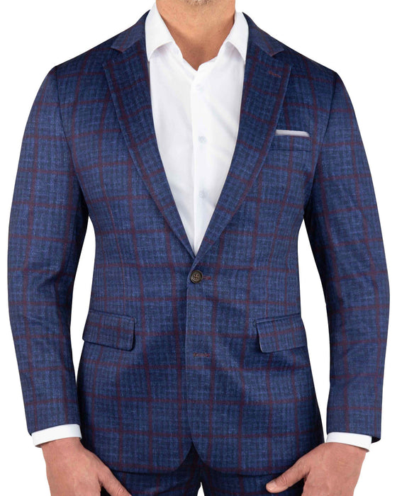 Athletic Fit Stretch Suit - Navy & Maroon Windowpane