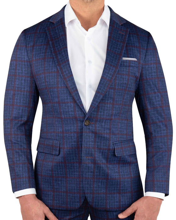 Athletic Fit Stretch Blazer - Navy & Maroon Windowpane