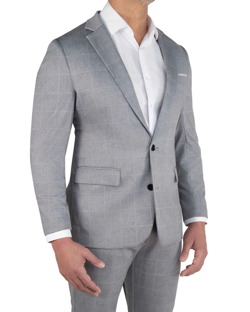 Athletic Fit Stretch Suit - Light Grey & White Windowpane