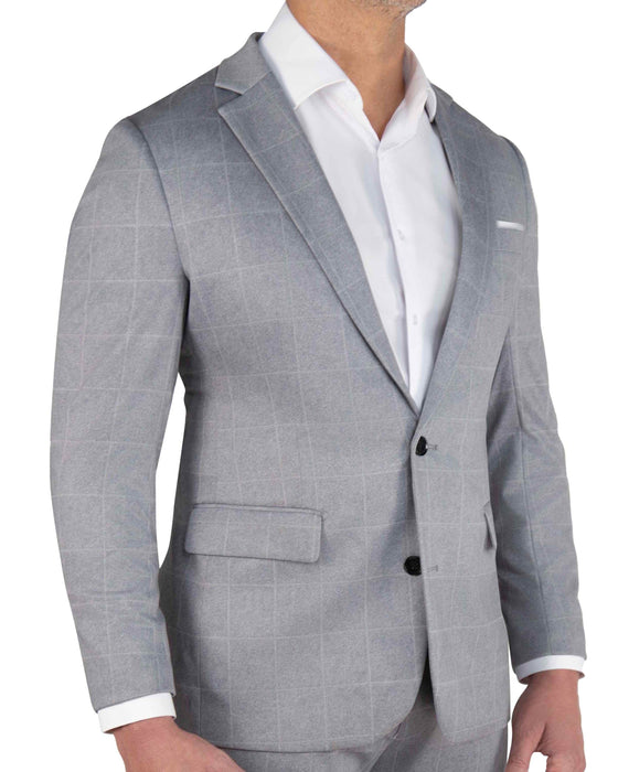 Athletic Fit Stretch Suit - Light Grey & White Windowpane