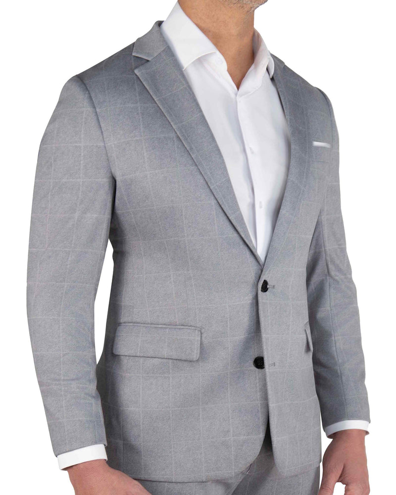 Athletic Fit Stretch Blazer - Light Grey & White Windowpane