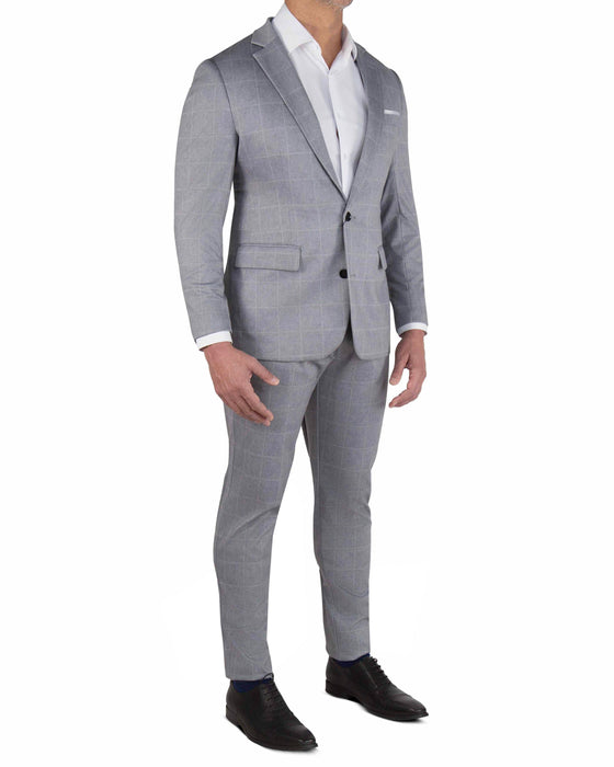 Athletic Fit Stretch Blazer - Light Grey & White Windowpane