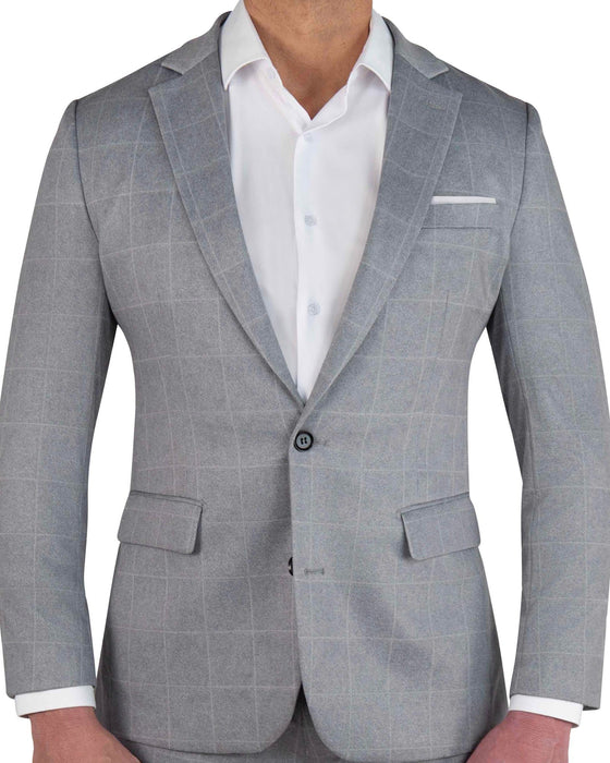 Athletic Fit Stretch Blazer - Light Grey & White Windowpane