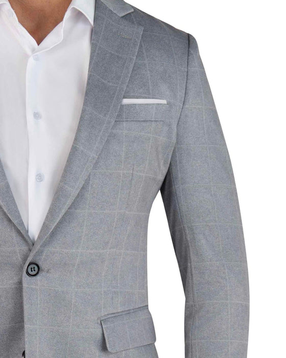 Athletic Fit Stretch Suit - Light Grey & White Windowpane