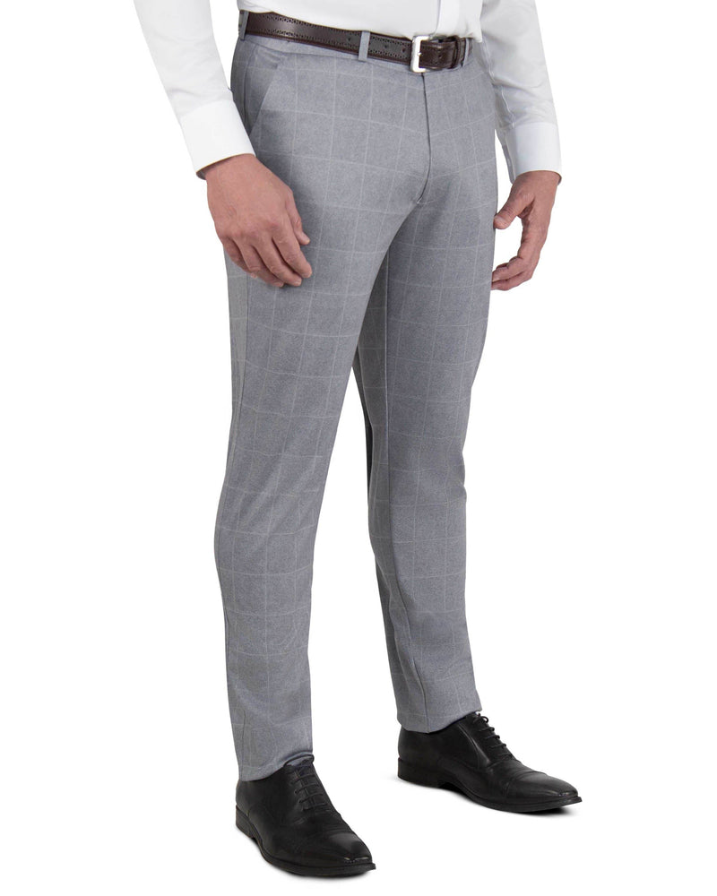 Athletic Fit Stretch Suit Pants - Light Grey & White Windowpane