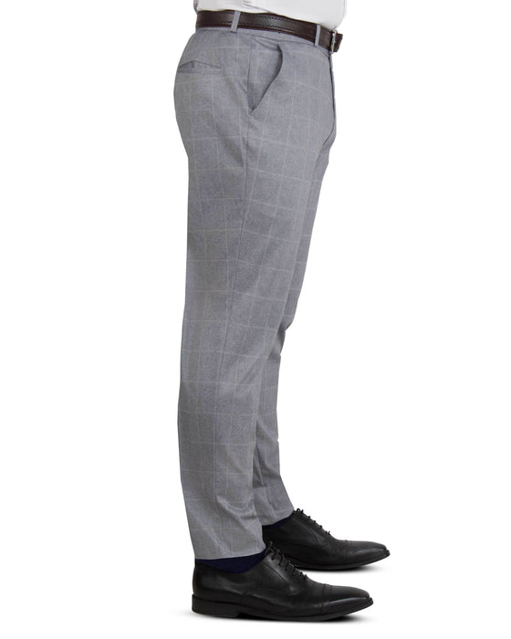 Athletic Fit Stretch Suit Pants - Light Grey & White Windowpane