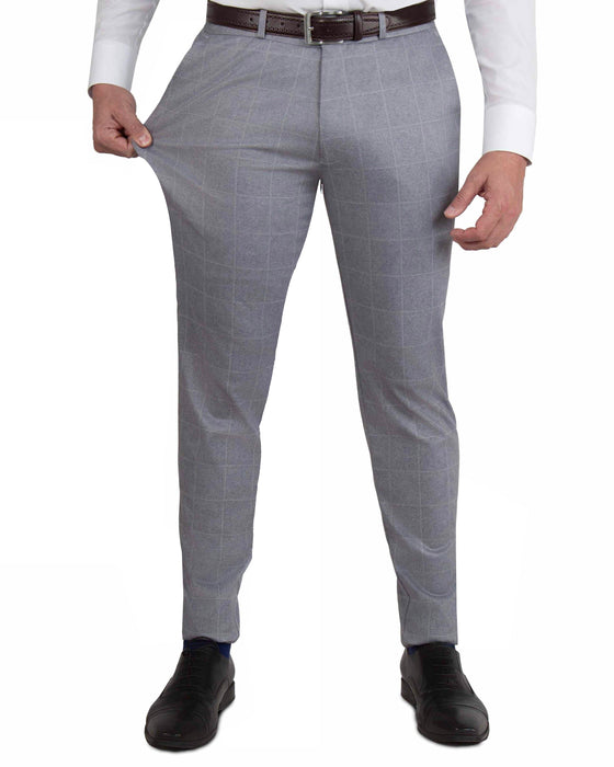 Athletic Fit Stretch Suit Pants - Light Grey & White Windowpane