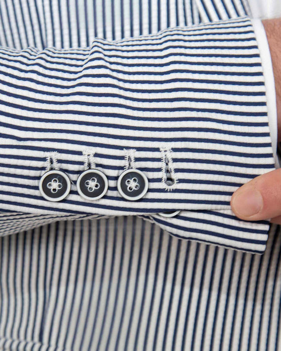 Athletic Fit Stretch Blazer - Navy & White Seersucker