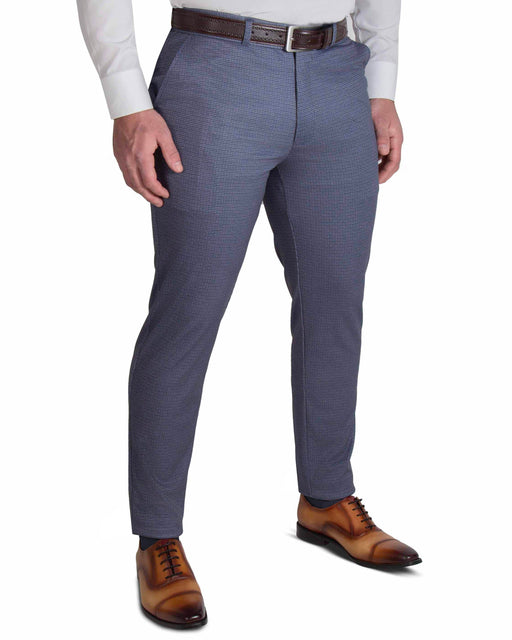 Athletic Fit Stretch Suit Pants - Blue Mini Windowpane with Light Grey Microcheck