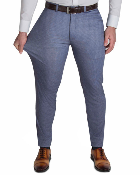Athletic Fit Stretch Suit - Blue Mini Windowpane with Light Grey Microcheck