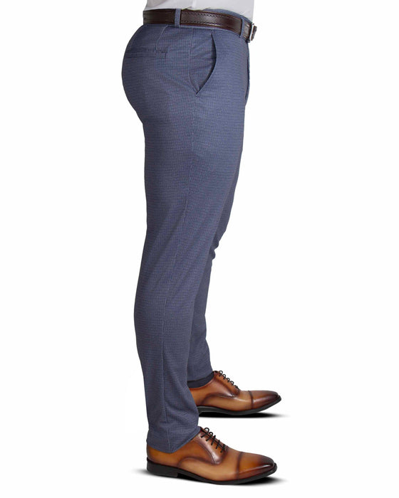 Athletic Fit Stretch Suit Pants - Blue Mini Windowpane with Light Grey Microcheck