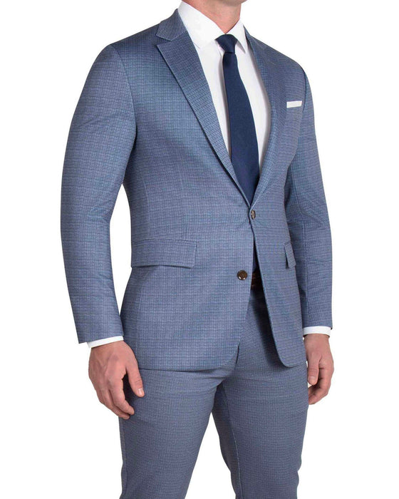 Athletic Fit Stretch Blazer - Blue Mini Windowpane with Light Grey Microcheck