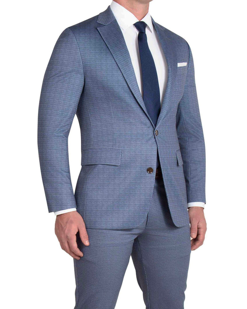 Athletic Fit Stretch Blazer - Blue Mini Windowpane with Light Grey Microcheck