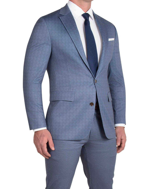 Athletic Fit Stretch Suit - Blue Mini Windowpane with Light Grey Microcheck