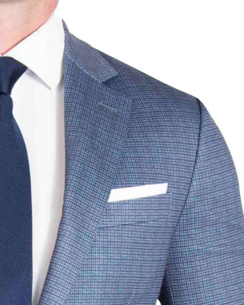 Athletic Fit Stretch Suit - Blue Mini Windowpane with Light Grey Microcheck