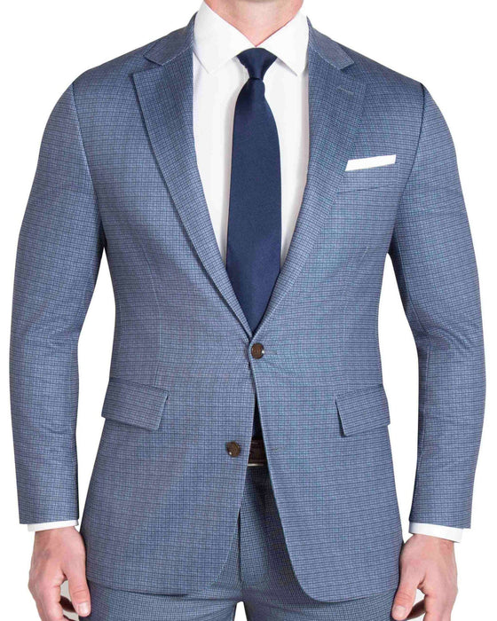 Athletic Fit Stretch Suit - Blue Mini Windowpane with Light Grey Microcheck