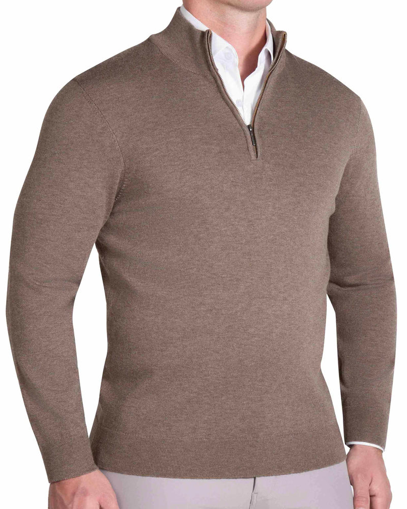 Mid-Weight Wool Quarter Zip - Brown