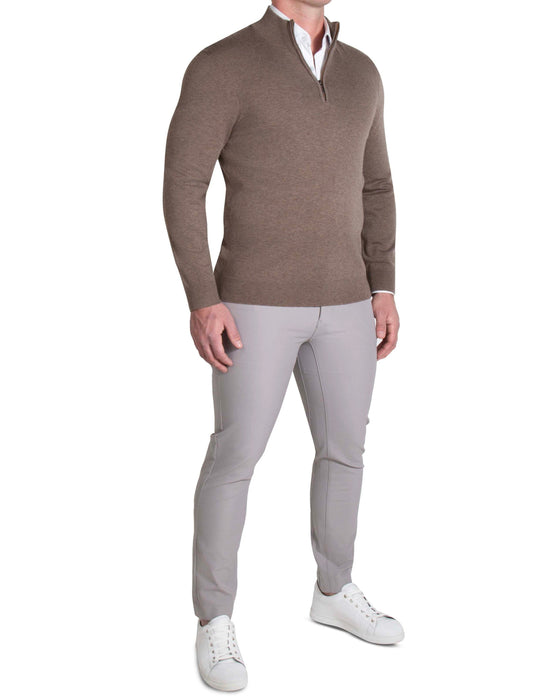 Mid-Weight Wool Quarter Zip - Brown