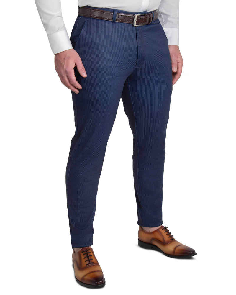 Athletic Fit Stretch Suit Pants - Navy & White Stripe
