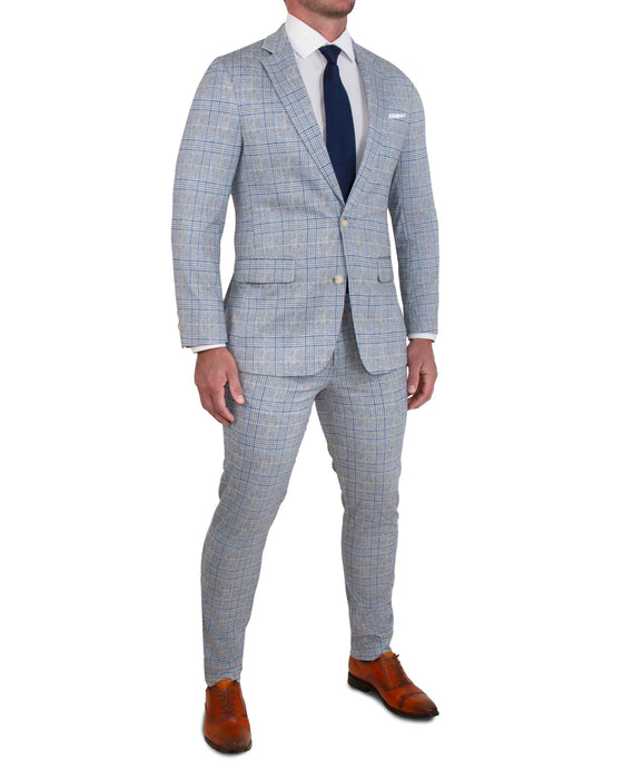 Athletic Fit Stretch Blazer - Grey & Royal Blue Plaid