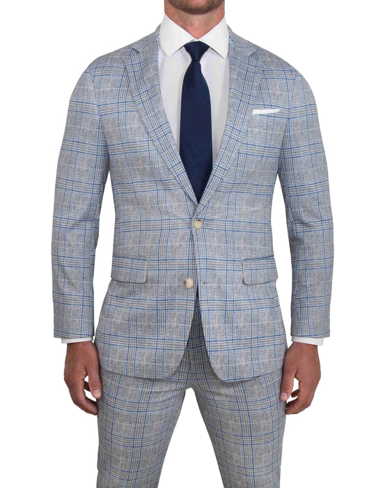 Athletic Fit Stretch Blazer - Grey & Royal Blue Plaid