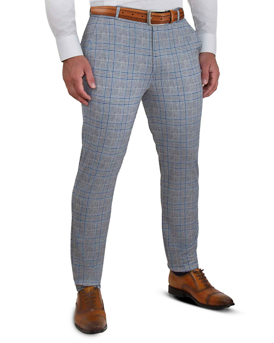 Athletic Fit Stretch Suit - Grey & Royal Blue Plaid