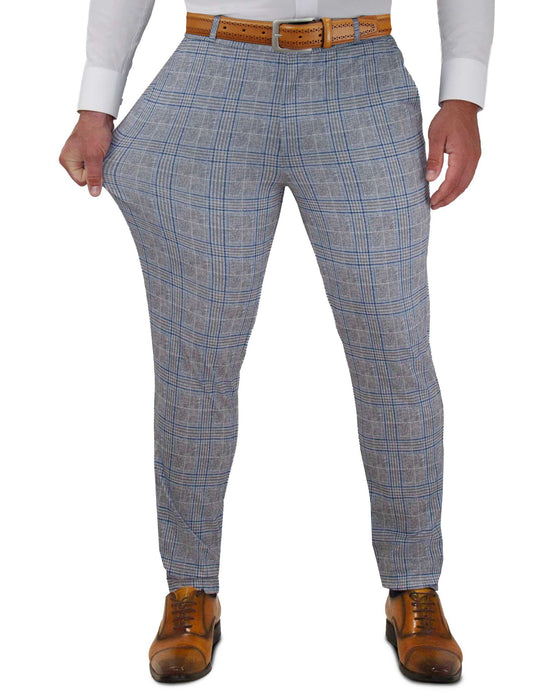 Athletic Fit Stretch Suit - Grey & Royal Blue Plaid