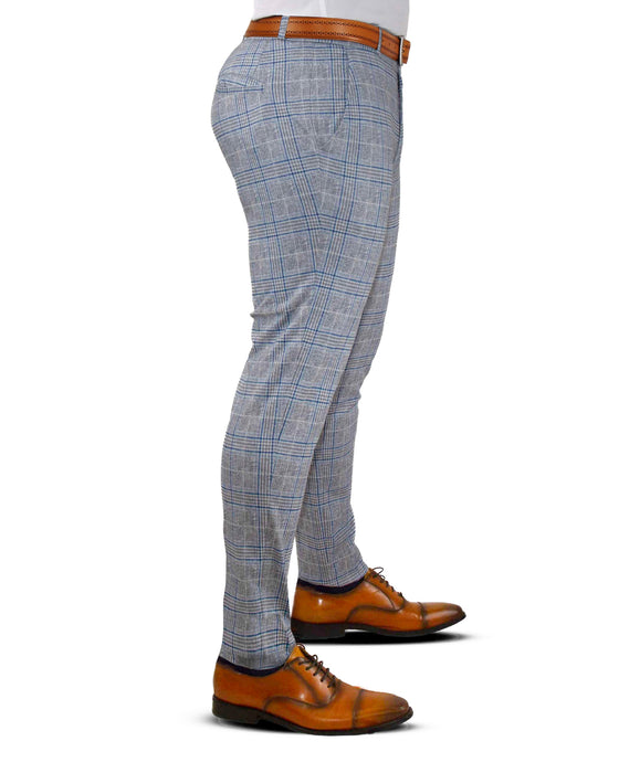 Athletic Fit Stretch Suit - Grey & Royal Blue Plaid