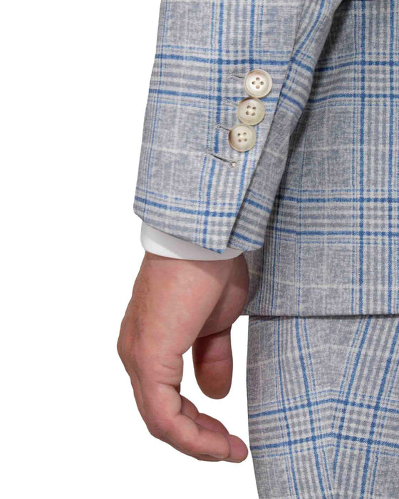 Athletic Fit Stretch Suit - Grey & Royal Blue Plaid