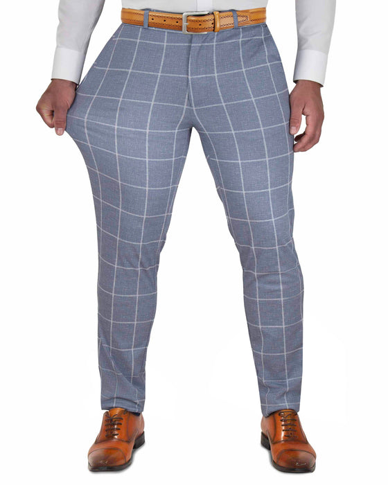 Athletic Fit Stretch Suit - Textured Light Blue with White Windowpane