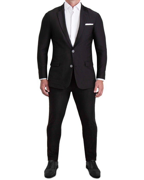 Athletic Fit Stretch Pants - Black Seersucker