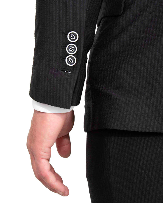 Athletic Fit Stretch Blazer - Black Seersucker