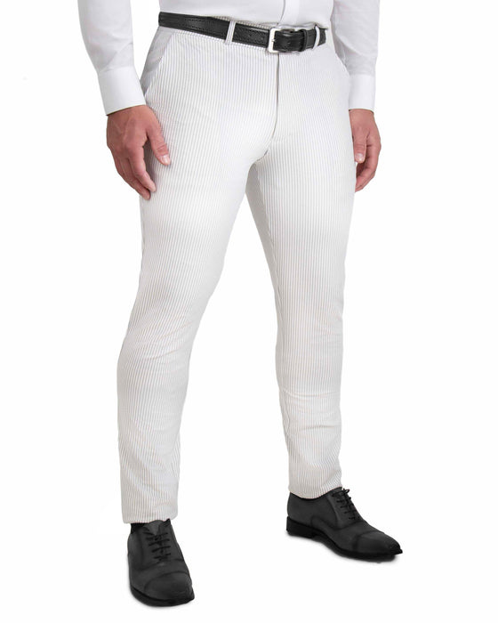 Athletic Fit Stretch Pants - Grey & White Seersucker