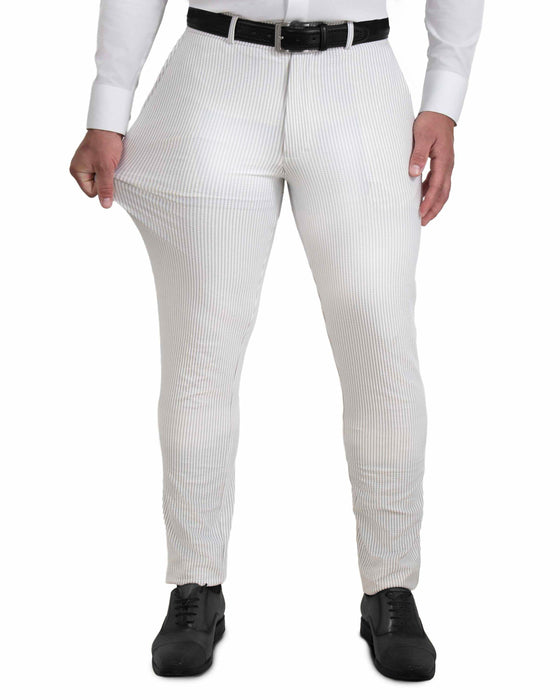 Athletic Fit Stretch Pants - Grey & White Seersucker